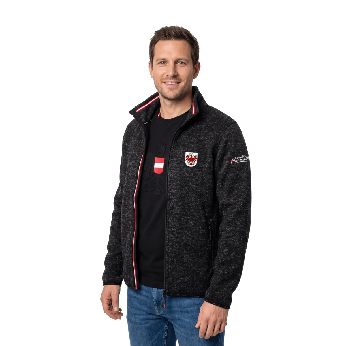 Schwarze Strickfleece Jacke für Tiroler #Farbe_Schwarz