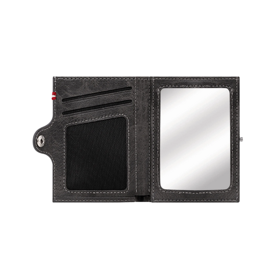 Schwarzes Slim Wallet Damen mit Spiegel #Farbe_Schwarz Leder