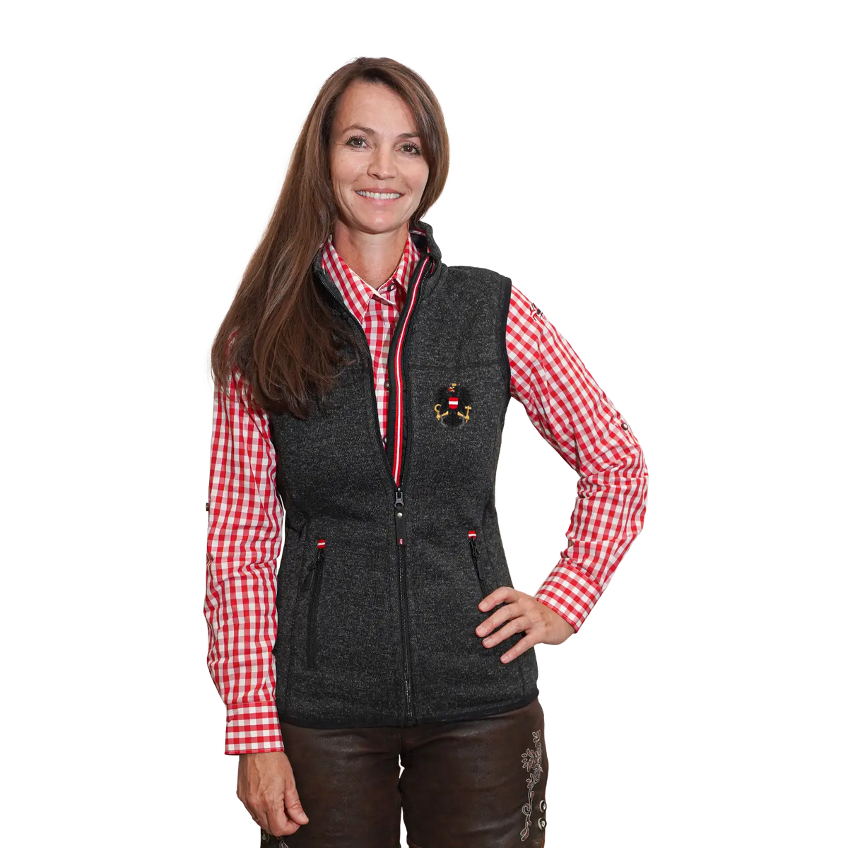 Schwarzes Trachten Fleece Gilet Damen Österreich Adler #Farbe_Schwarz