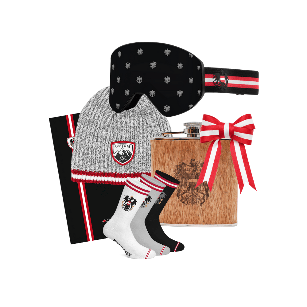 Skifahrer Skibrille schwarz Socken Flachmann Schal Mütze #Farbe_Schwarz