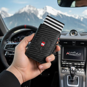 Adler Smart Wallet mit Karten-Pop-Up Funktion aus Echtleder - Carbon Schwarz