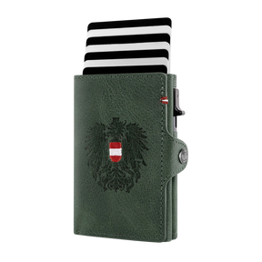 Adler Smart Wallet mit Karten-Pop-Up Funktion aus Echtleder - Dunkelgrün