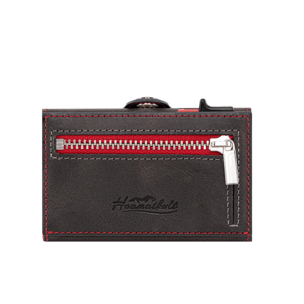 Adler Smart Wallet Trifold mit Karten-Pop-Up Funktion aus Echtleder - Schwarz Rot