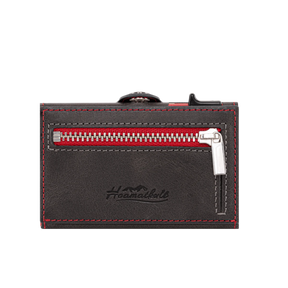 Adler Smart Wallet Trifold mit Karten-Pop-Up Funktion aus Echtleder - Schwarz Rot