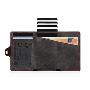 Adler Smart Wallet Trifold mit Karten-Pop-Up Funktion aus Echtleder - Schwarz Rot