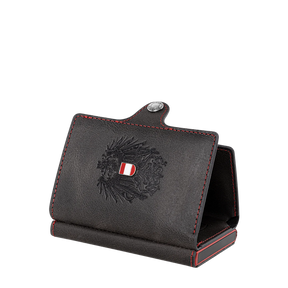 Adler Smart Wallet Trifold mit Karten-Pop-Up Funktion aus Echtleder - Schwarz Rot