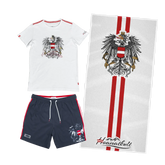 Sommer Kombo Badehose Shirt und Badetuch #Farbe_Dunkelblau