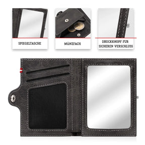Adler Slim Wallet aus Echtleder mit Spiegel, Münzfach & RFID-Schutz - Schwarz