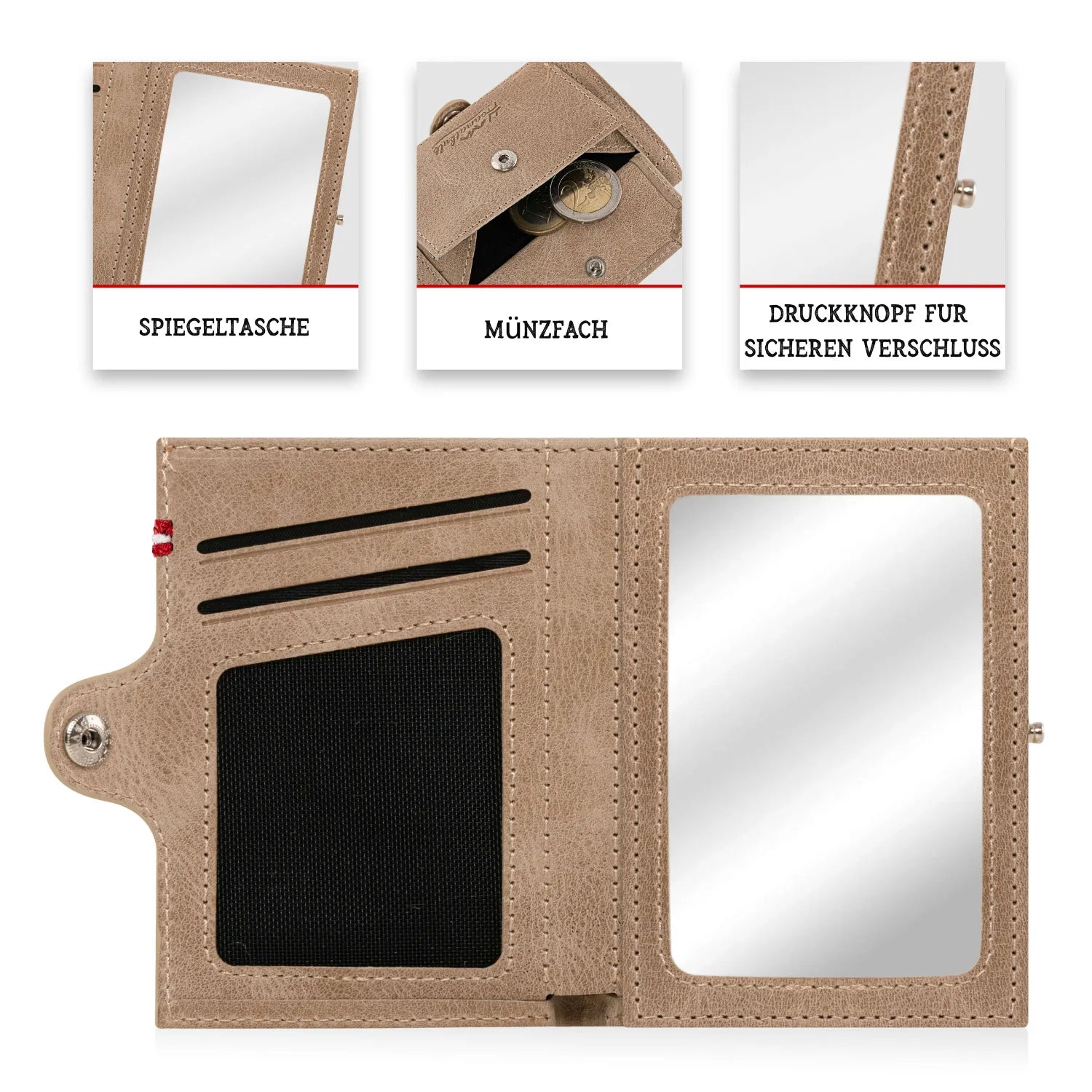 Adler Slim Wallet aus Echtleder mit Spiegel, Münzfach & RFID-Schutz