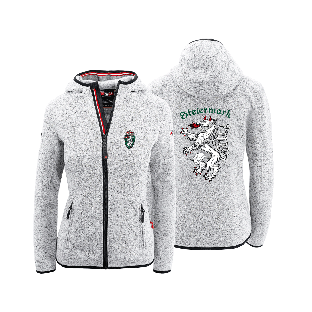 Steiermark Wappen Strickfleece Jacke hellgrau Damen #Farbe_Hellgrau