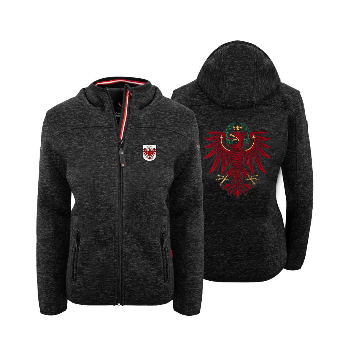 Tirol Adler Fleece Weste mit Kapuze schwarz Damen #Farbe_Schwarz