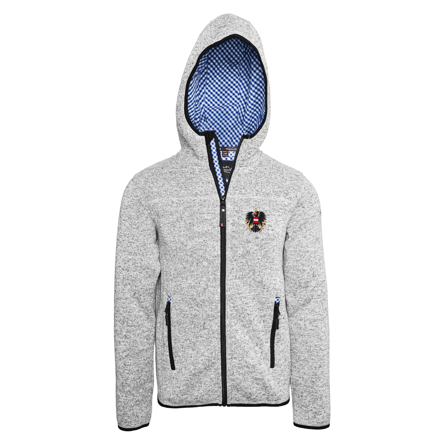 Österreich Trachten Kultjacke mit Kapuze - Karo Blau