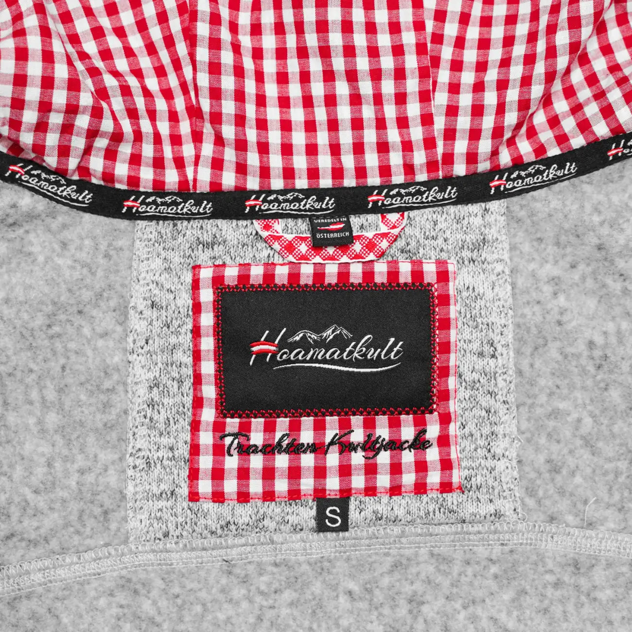 Österreich Trachten Kultjacke mit Kapuze - Karo Rot