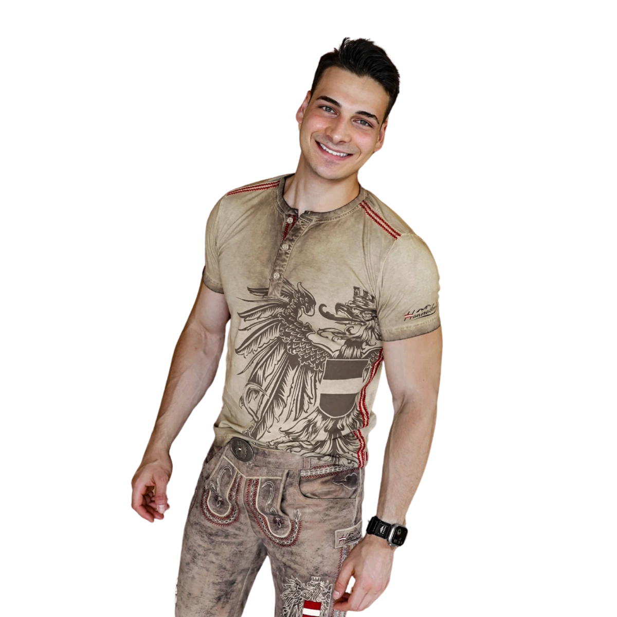 Trachten Shirt Herren Österreich Adler #Farbe_Hellbraun-Vintage