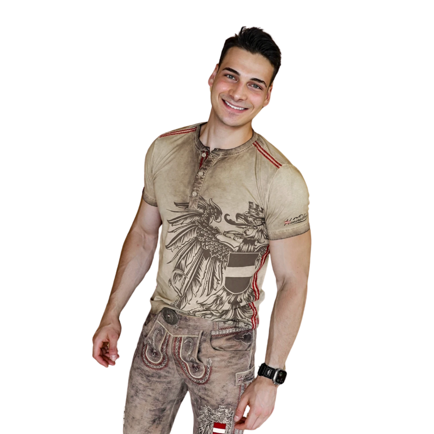 Österreich Adler Vintage Trachten T-Shirt - Hellbraun