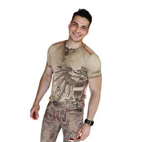 Österreich Adler Vintage Trachten T-Shirt - Hellbraun