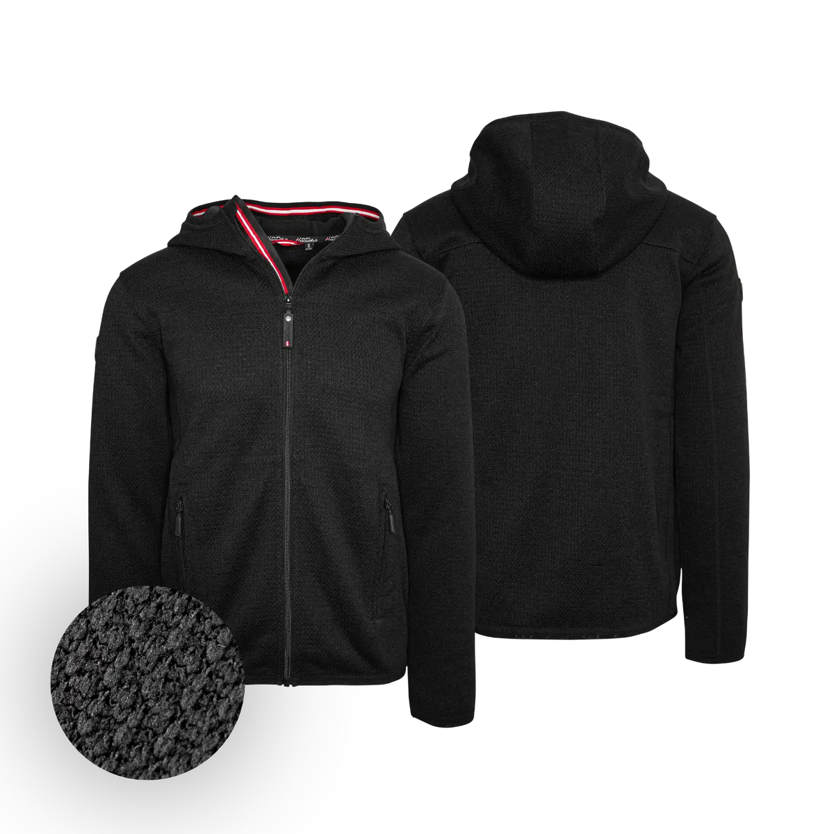 Trachten Strickoptik Fleece Weste mit Kapuze schwarz #Farbe_Schwarz-Strick