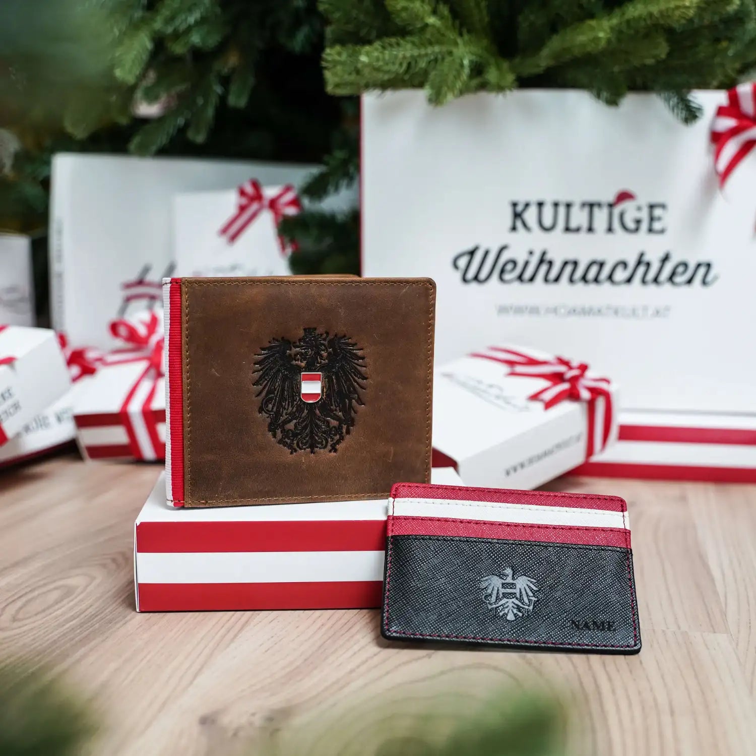 Geschenkpaket Weihnachten - Leder Geldtasche + GRATIS Kartenetui